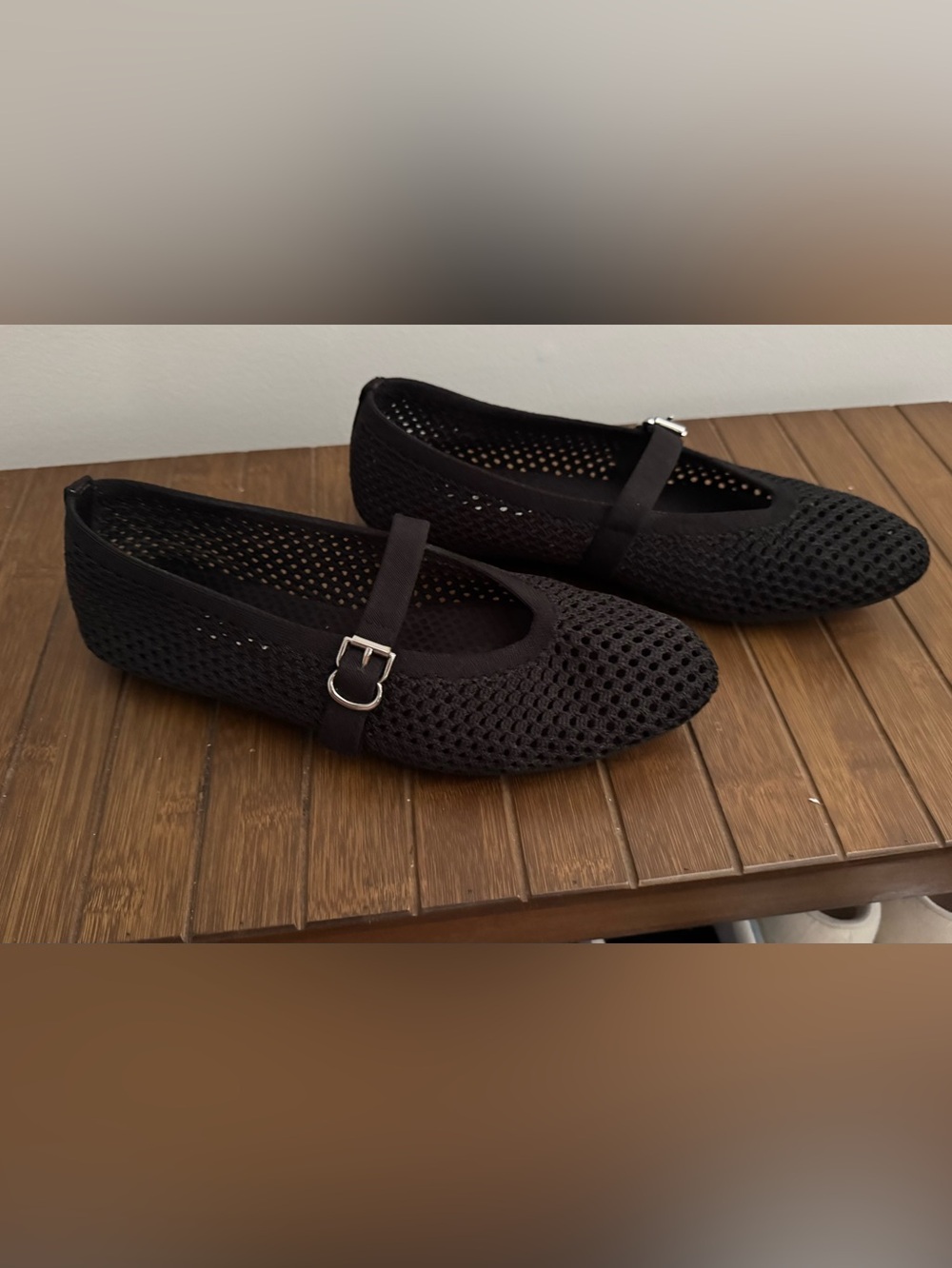 Skechers Black Knit Mary Jane Flats with Silver Buckle